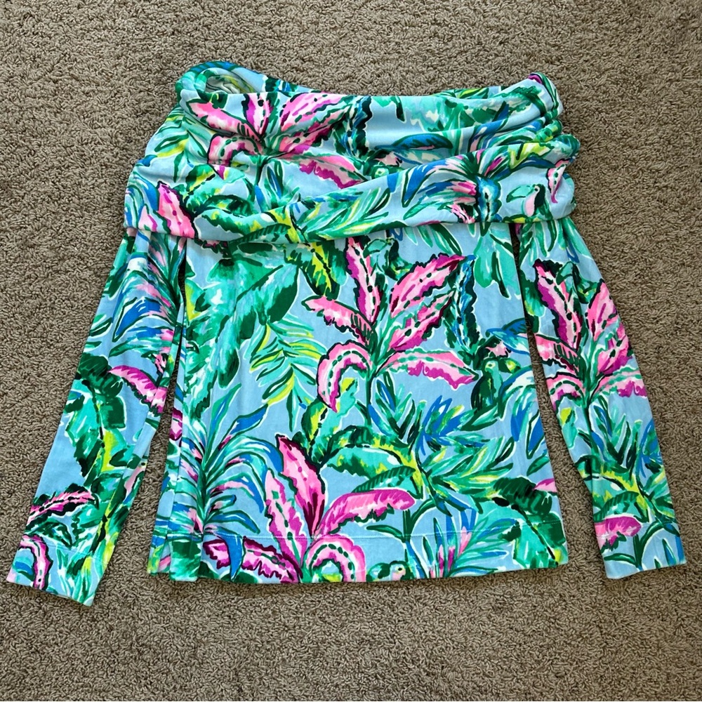 Lilly Pulitzer Belinda Off-The-Shoulder Velour Sweatshirt - In the Trees